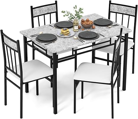 5-Piece Dining Set with Tempered Glass Table