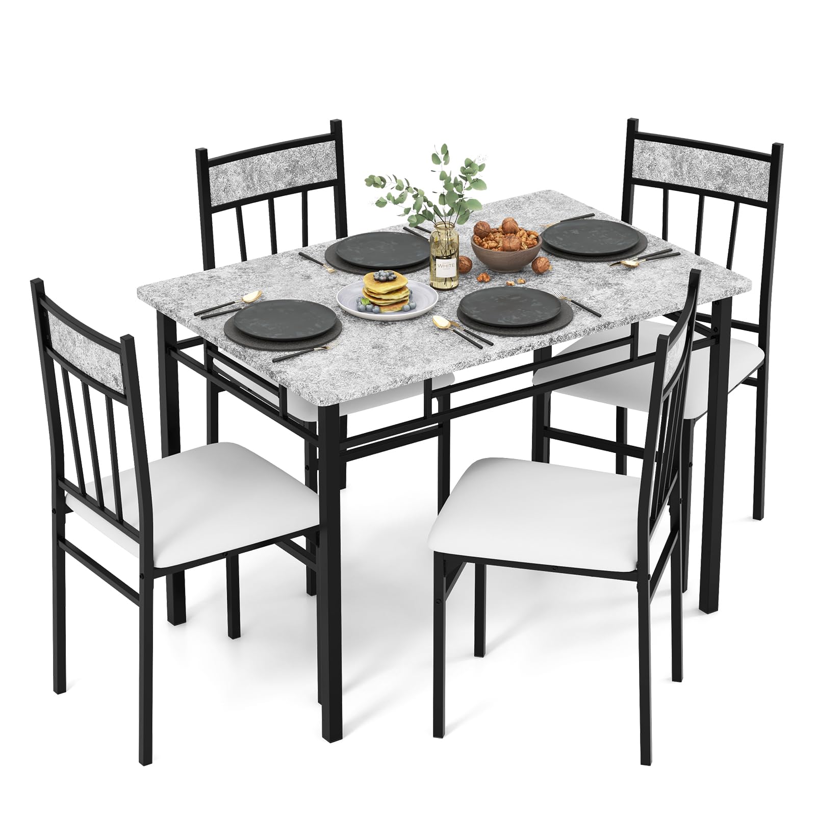 5-Piece Dining Table Set with High-Back Chairs