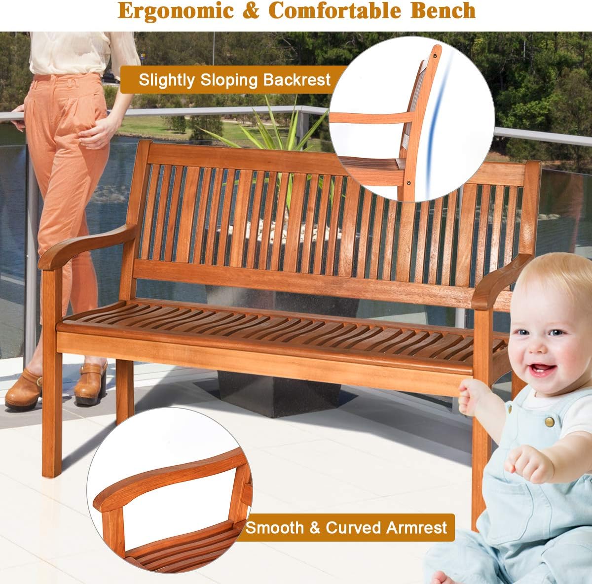 Outdoor Wood Garden Bench 50"W