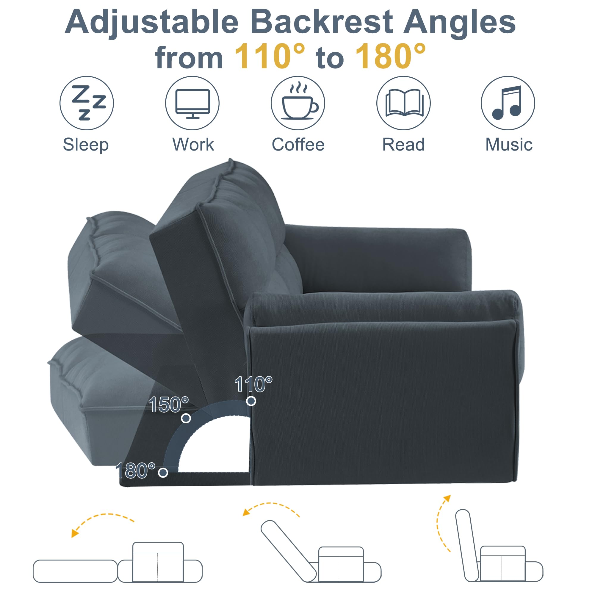 75″ Convertible Futon Sofa Bed with Adjustable Backrest