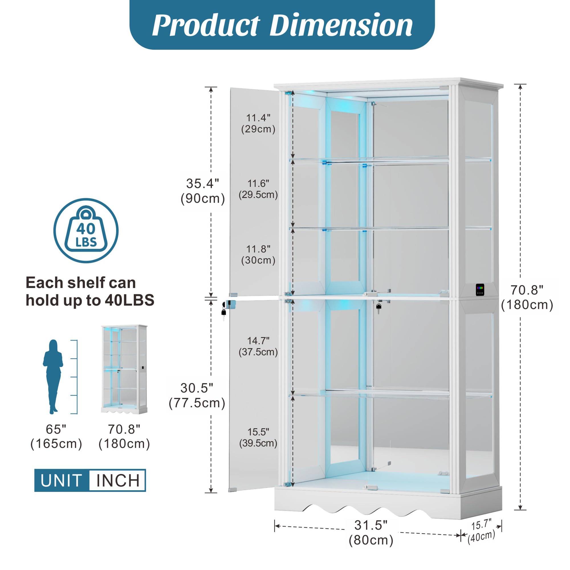 5-Tier Glass Display Cabinet with RGB Lighting