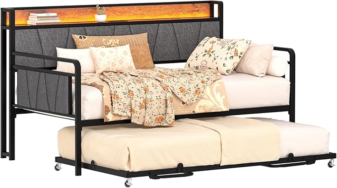 Twin Daybed with Trundle and Upholstered Headboard