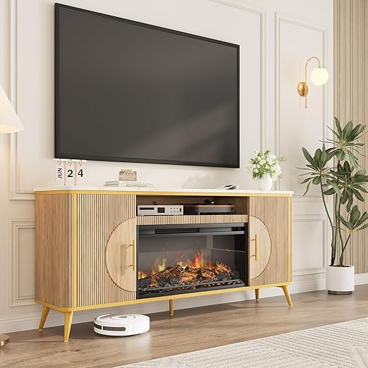 Fluted Fireplace TV Stand with Electric Fireplace