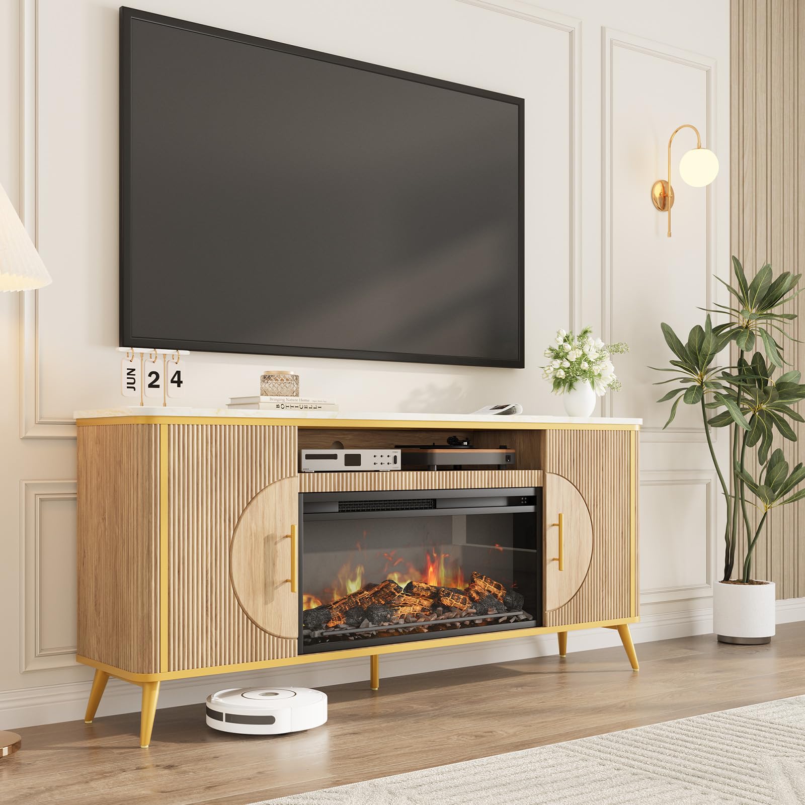 Fluted Fireplace TV Stand with Electric Fireplace