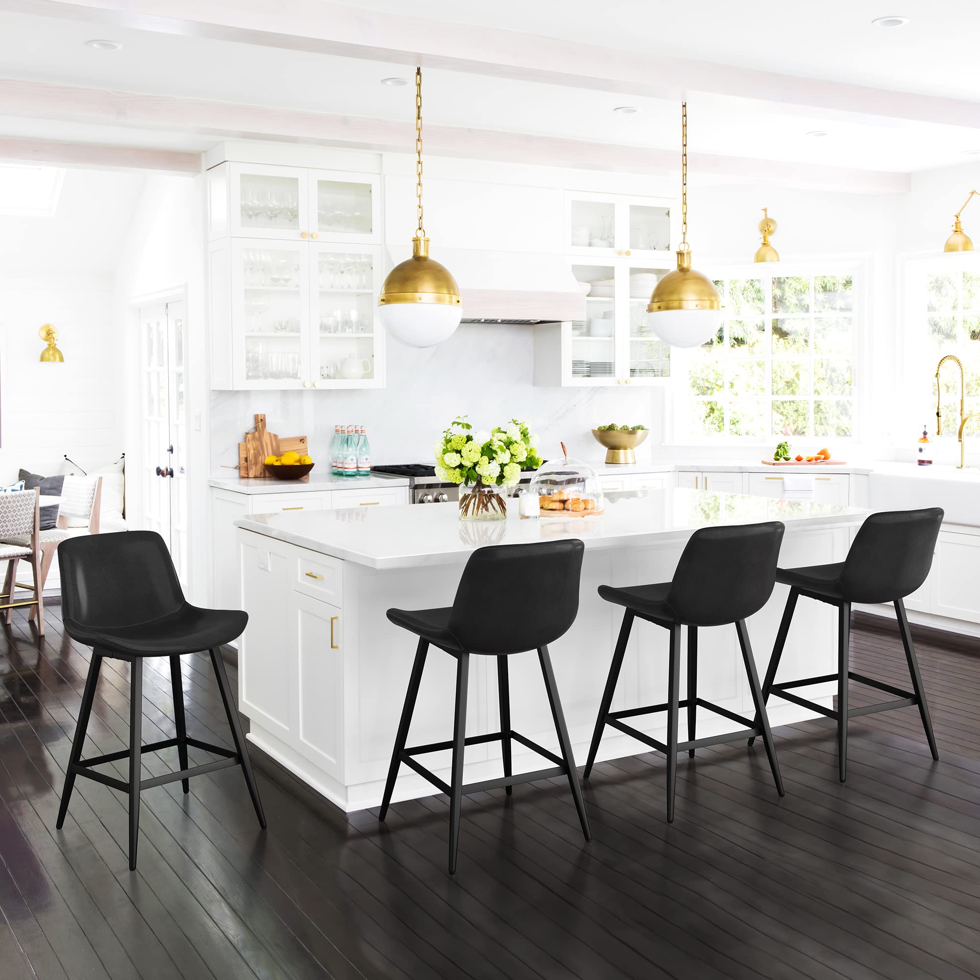 24 Inch Counter Stool Set of 3 with Back and Footrest