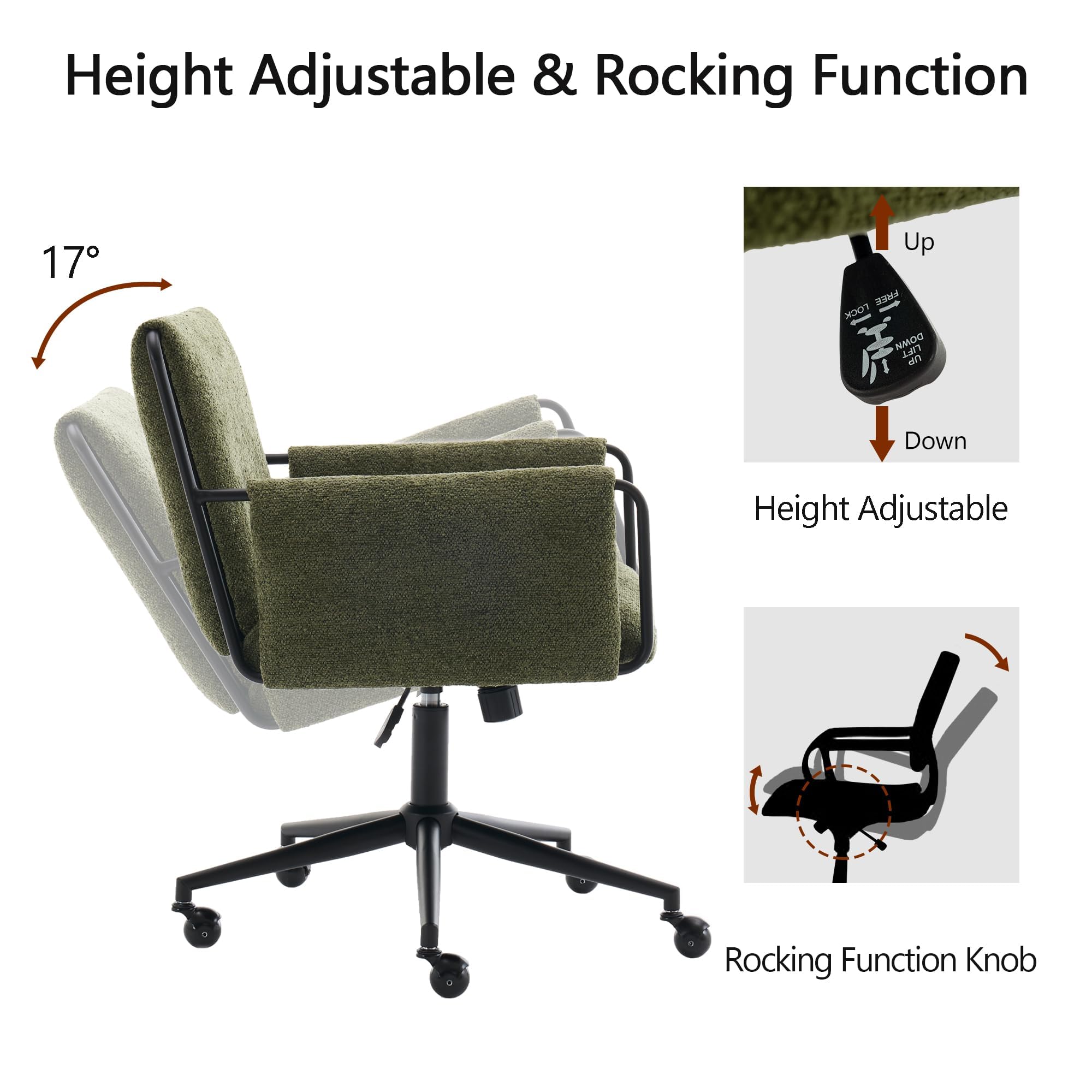 Modern Office Chair Green Boucle Fabric Adjustable Height