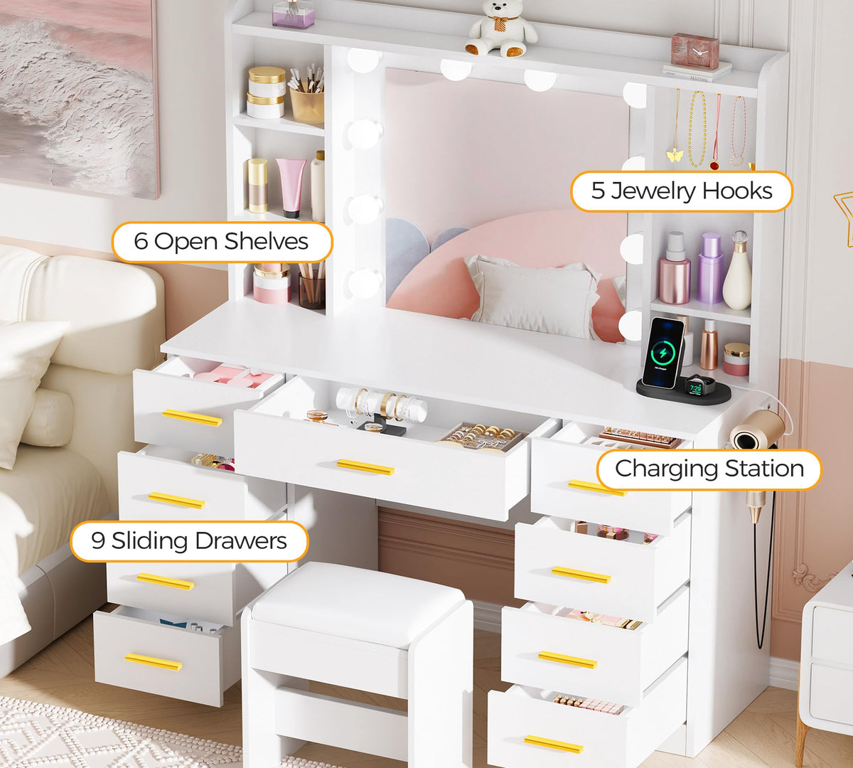 Makeup Vanity Desk with Lights and Mirror