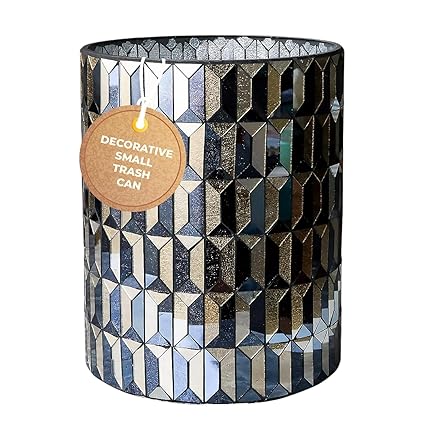 Modern Bathroom Trash Can Silver Mosaic Glass 5L