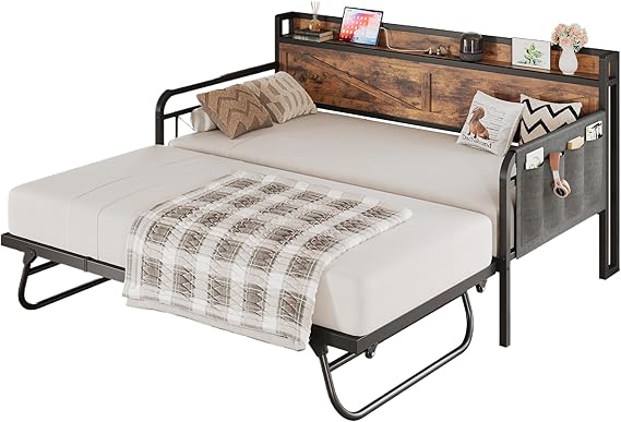 Twin Daybed with Trundle and Storage Headboard
