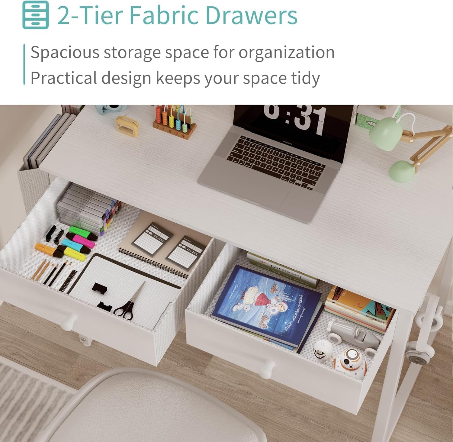 Small White Kids Desk with Drawers