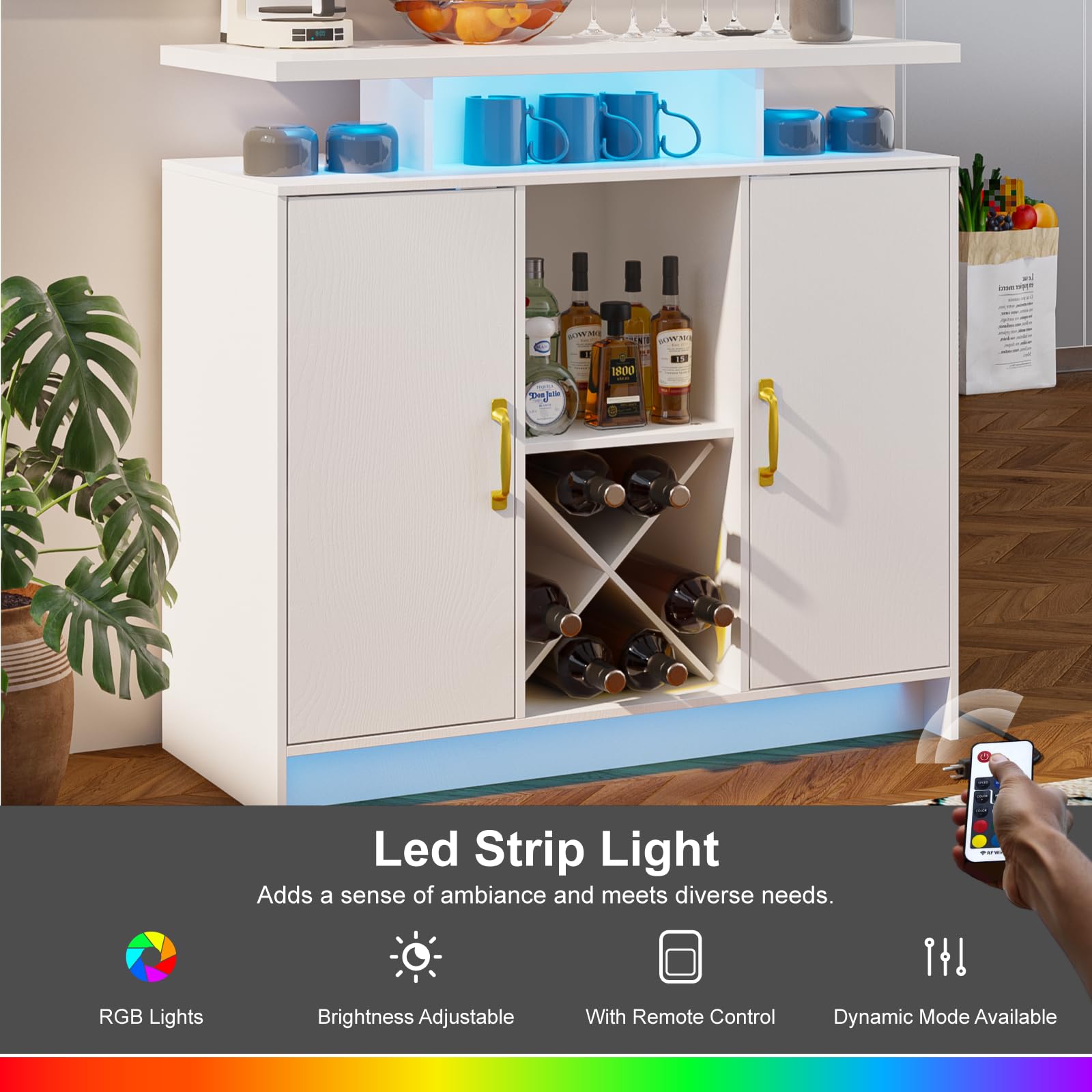 Wine Bar Cabinet with LED Light and Power Outlet