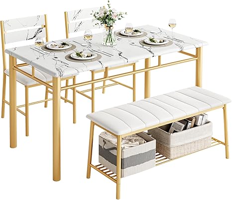 4-Piece Dining Table Set with Upholstered Bench