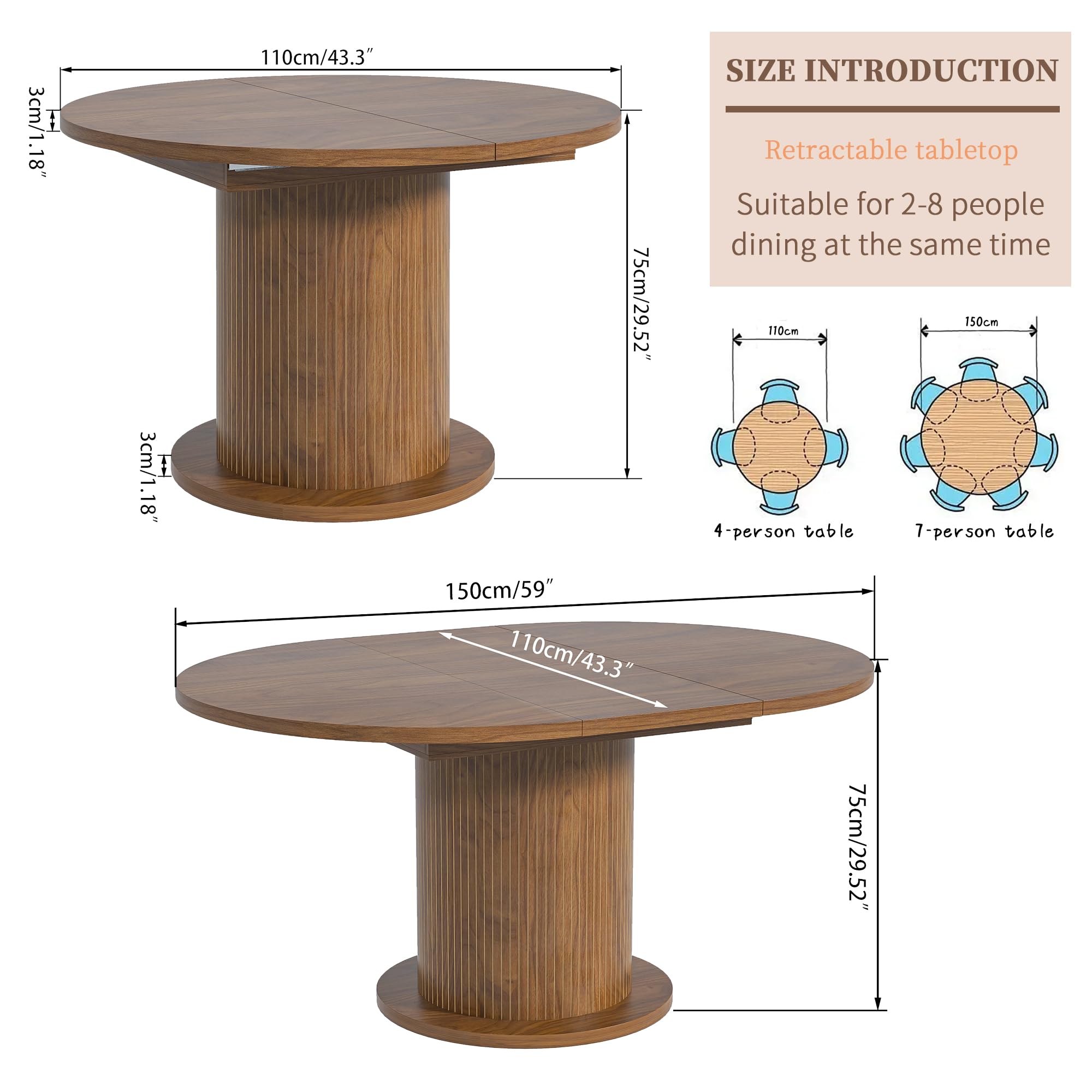 Adjustable Round Dining Table for 4-6