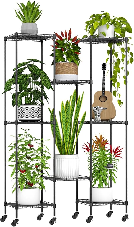 59 Inch Plant Stand with Wheels - 7 Tier Adjustable Metal Display Rack