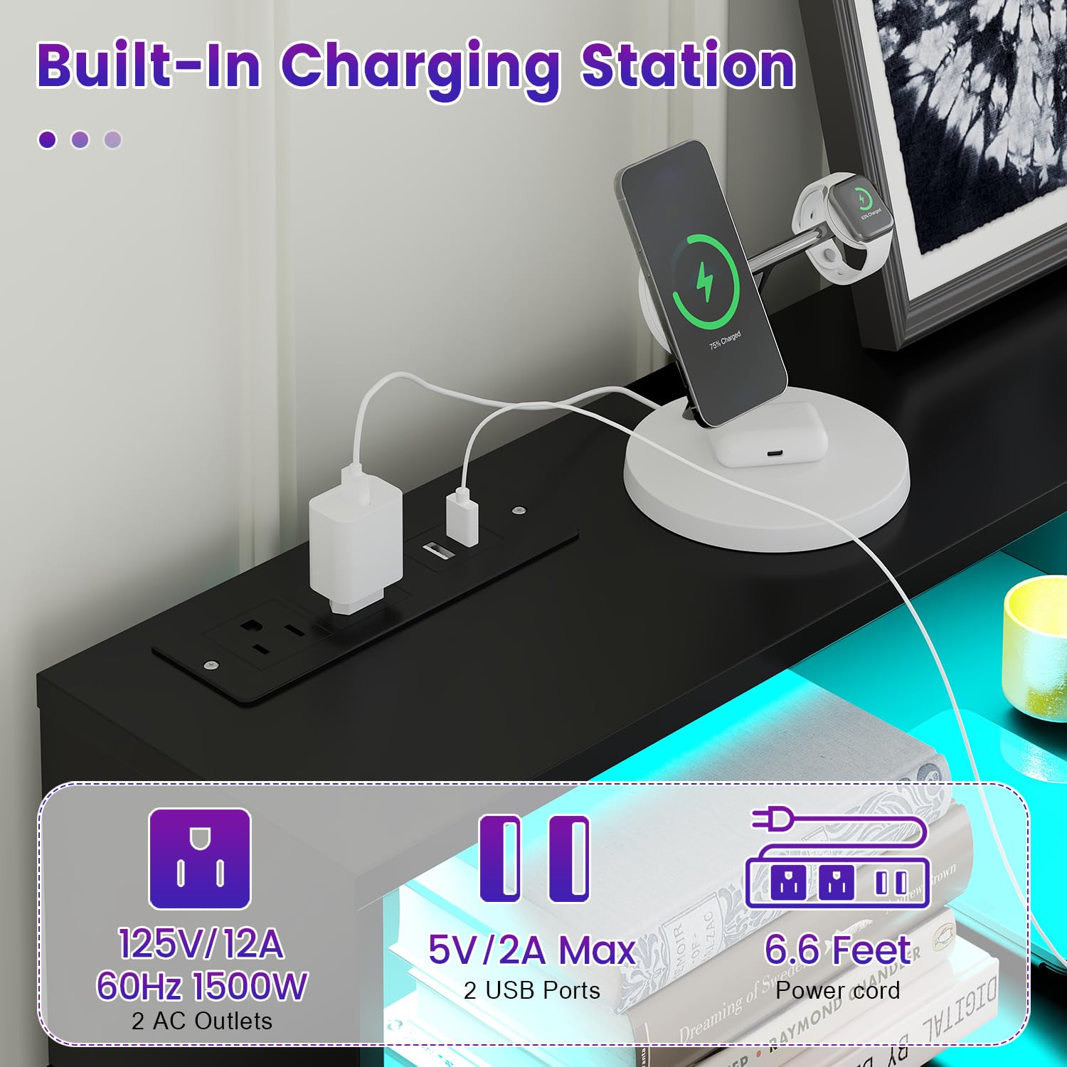 6 Drawer Dresser with LED Light and Power Outlet