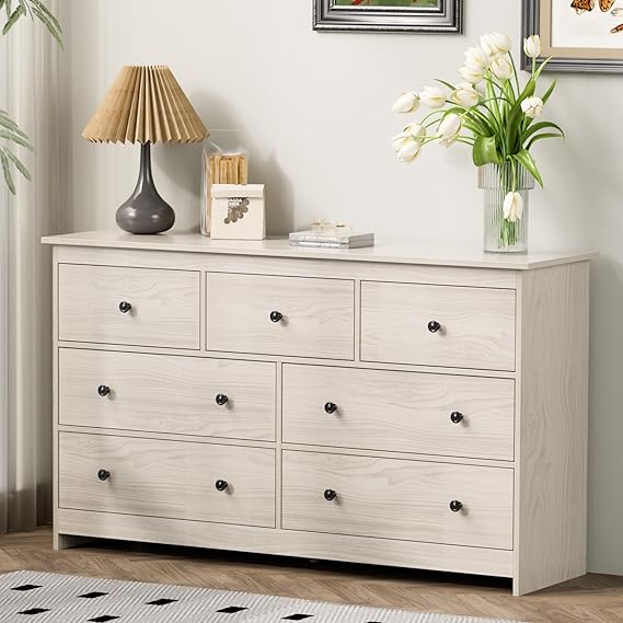 7 Drawer Dresser 55 Inch Wide Natural Wood Chest