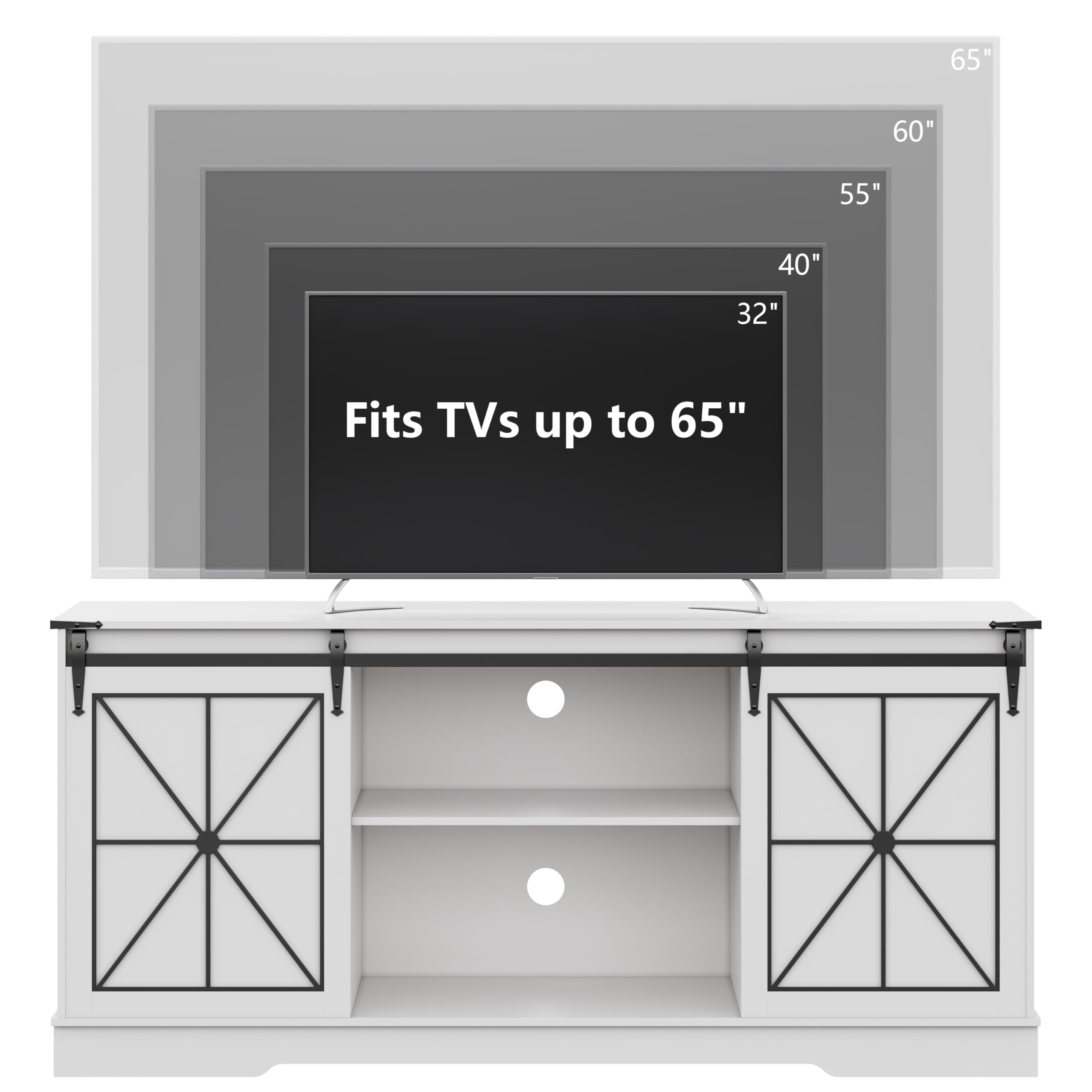 Farmhouse TV Stand with Sliding Barn Doors - 59 Inch Media Console