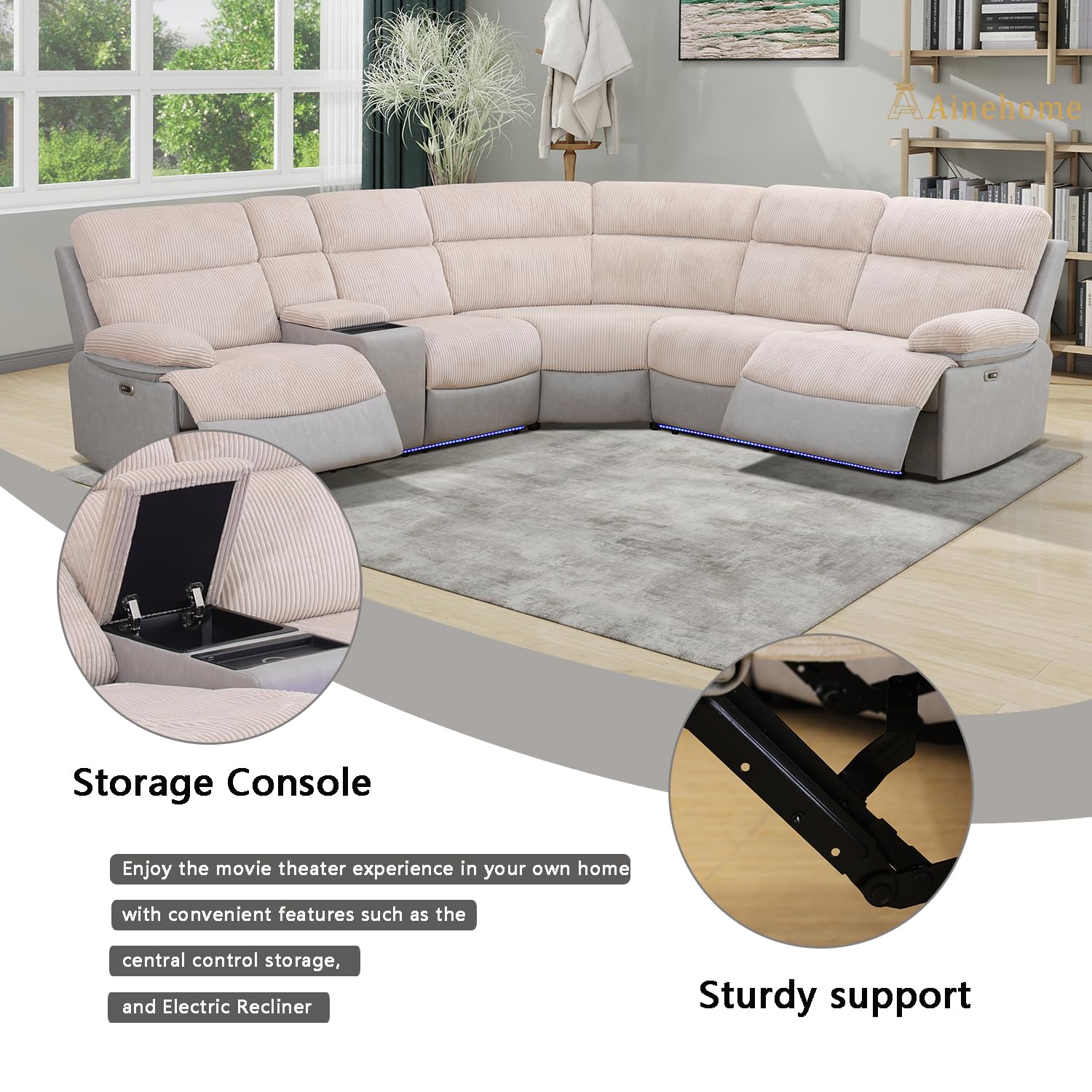 Power Reclining Sectional Sofa with LED and USB Charging
