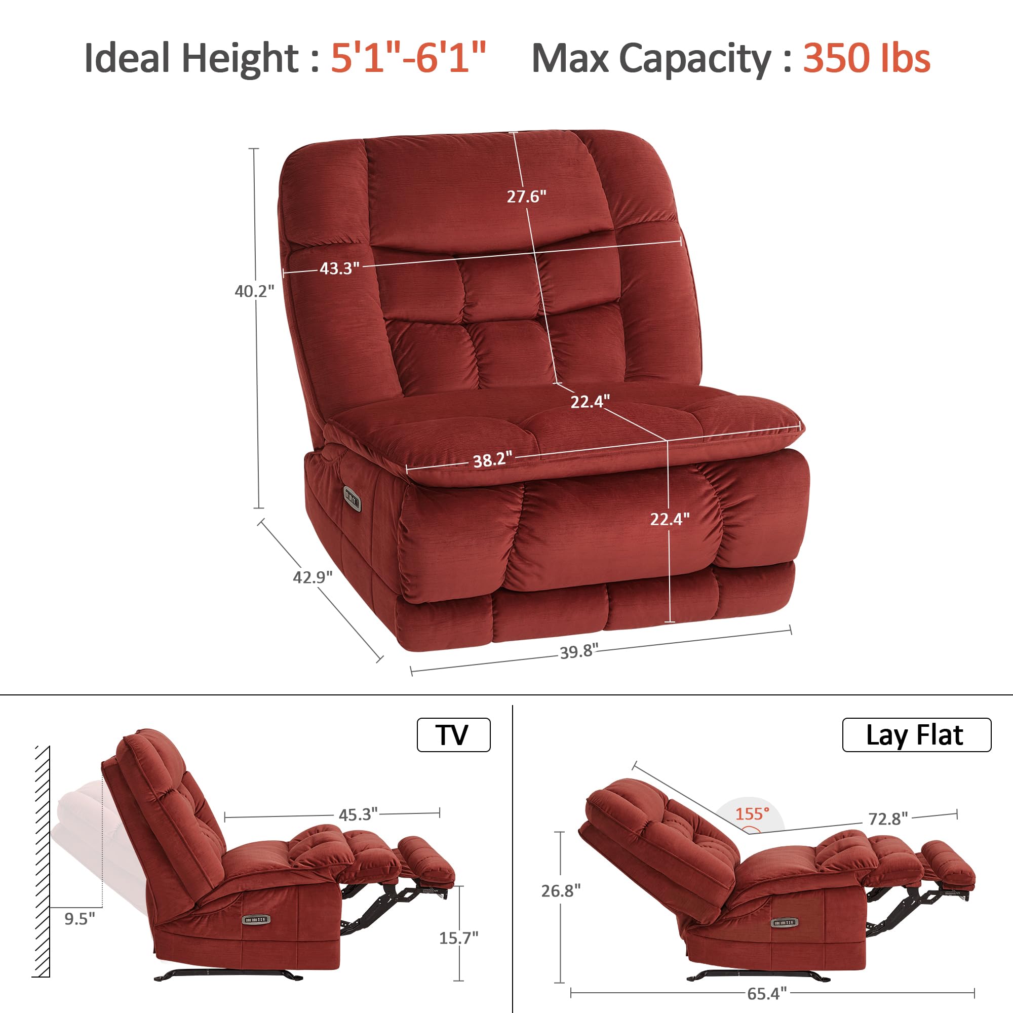 Oversized Dual Motor Power Recliner Chair with LED Lighting