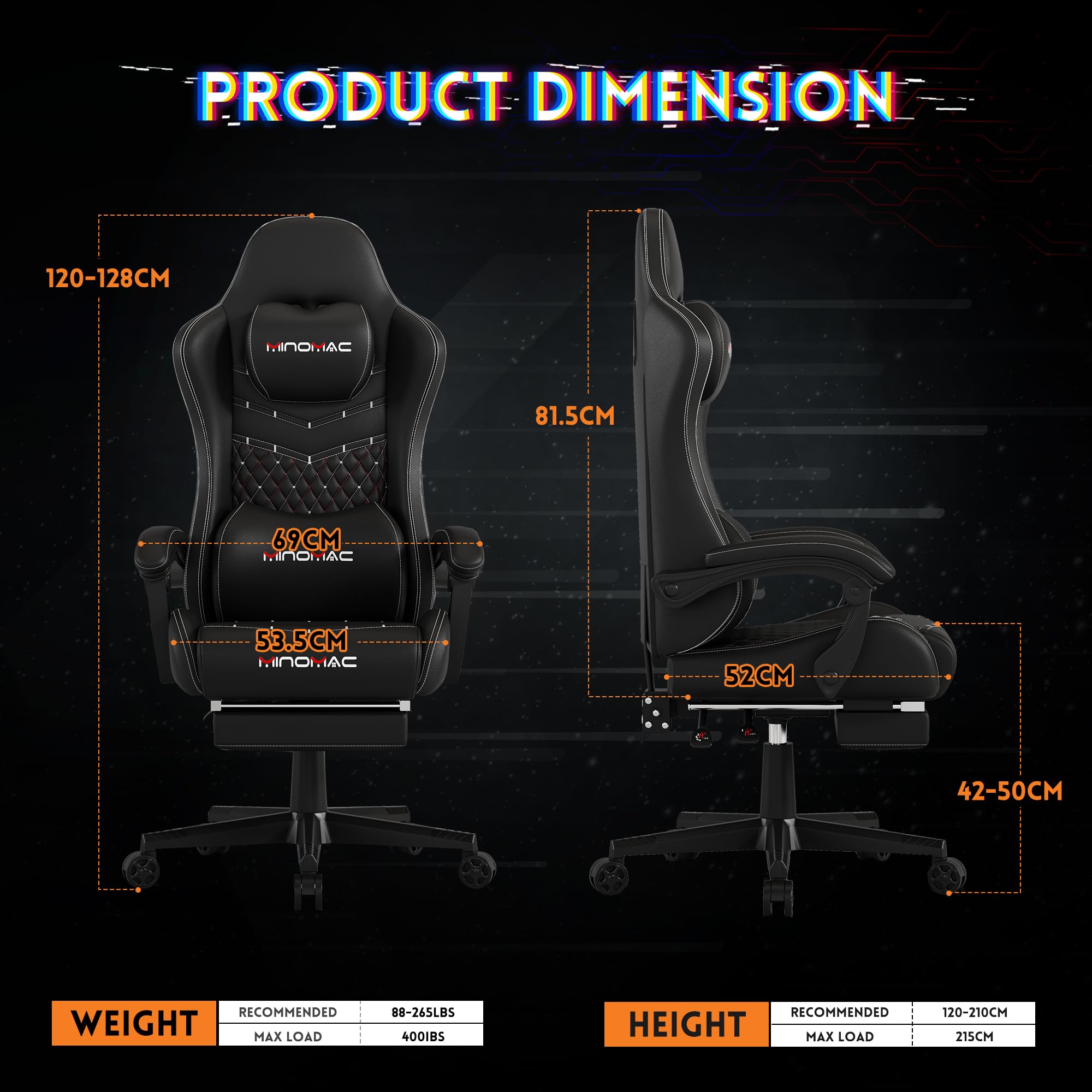 Ergonomic Gaming Chair with Retractable Footrest - 400lb Capacity
