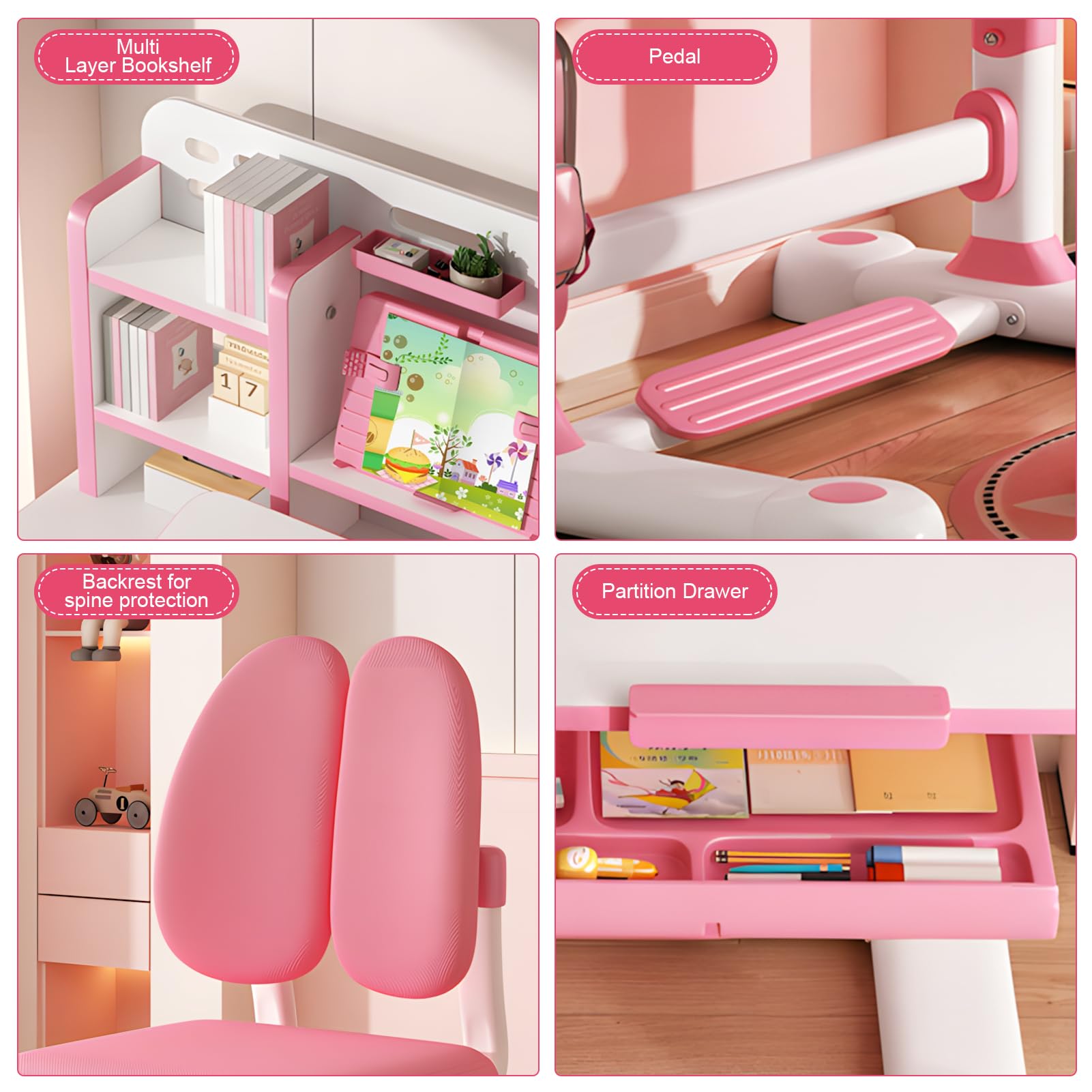 Height Adjustable Kids Study Desk and Chair Set