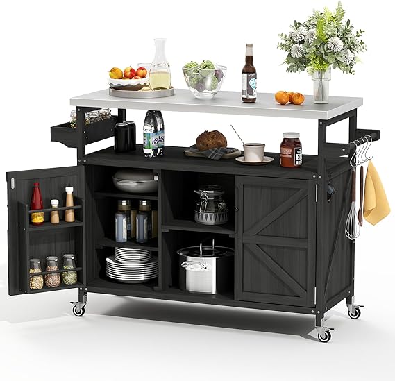 Outdoor Grill Cart with Storage and Stainless Steel Top