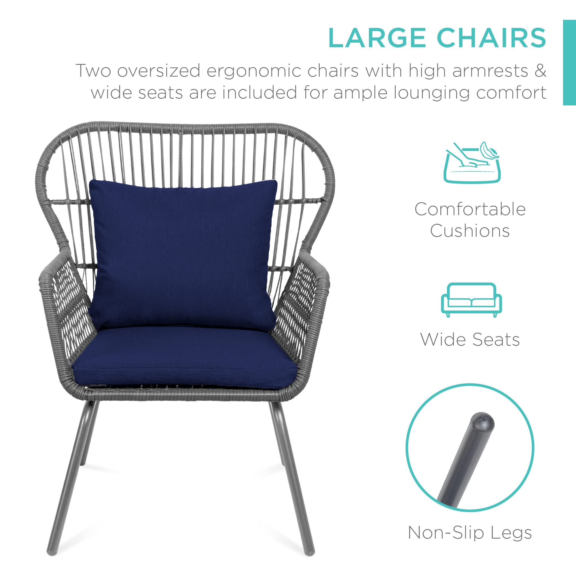 3-Piece Patio Wicker Bistro Set with Cushions