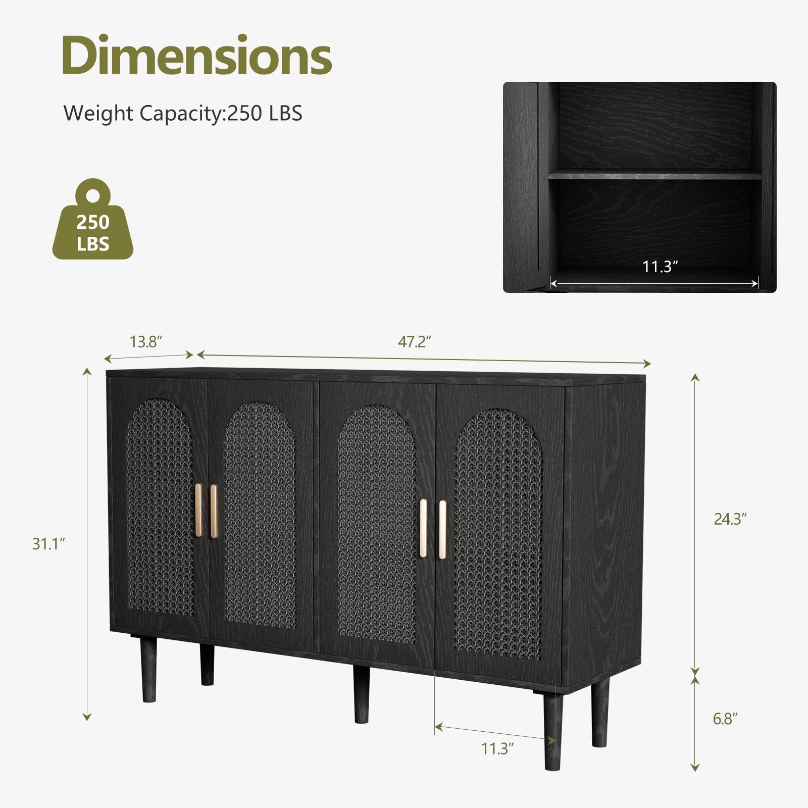 Large Sideboard Buffet Cabinet with Storage