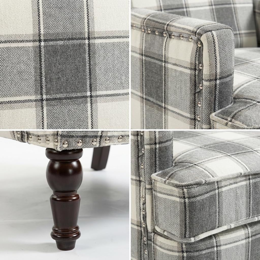 Mid-Century Modern Plaid Accent Chair