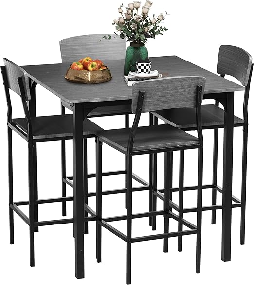 5-Piece Counter Height Dining Table Set with Footrest