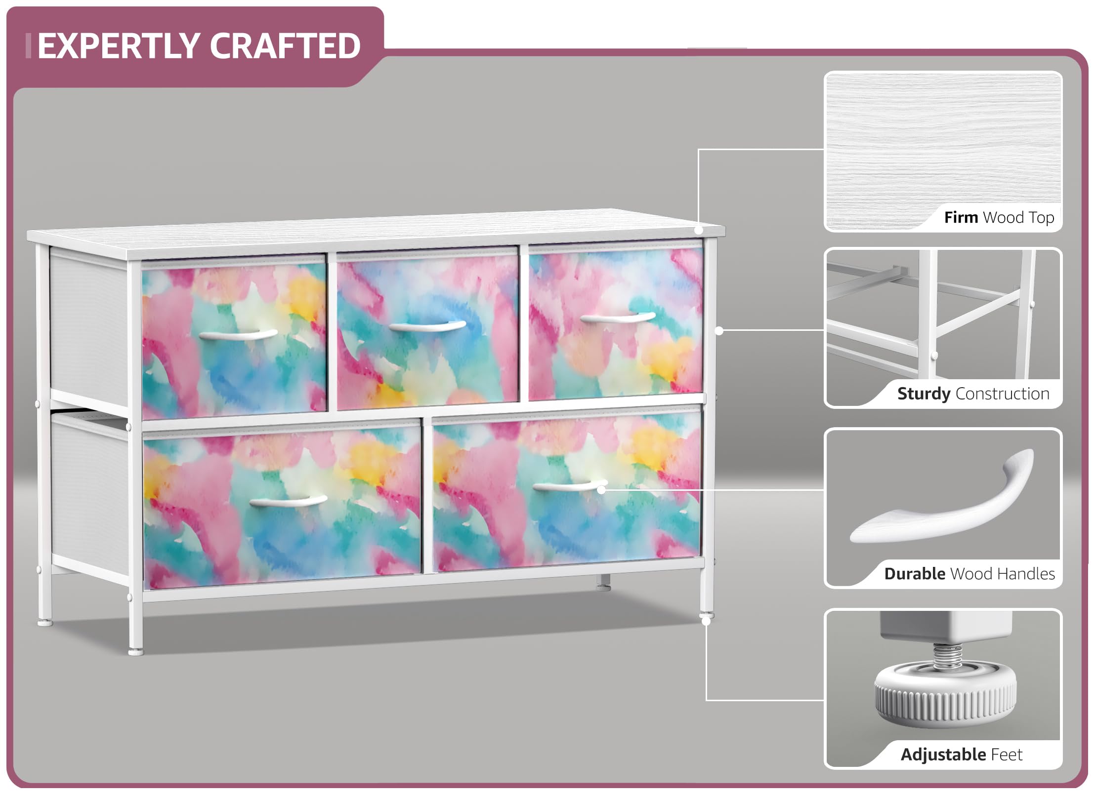 5-Drawer Storage Dresser with Fabric Bins