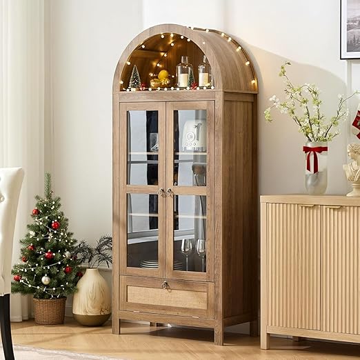 71" Tall Arched Pantry Cabinet with Glass Door