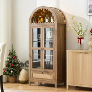 71" Tall Arched Pantry Cabinet with Drawer and Glass Door