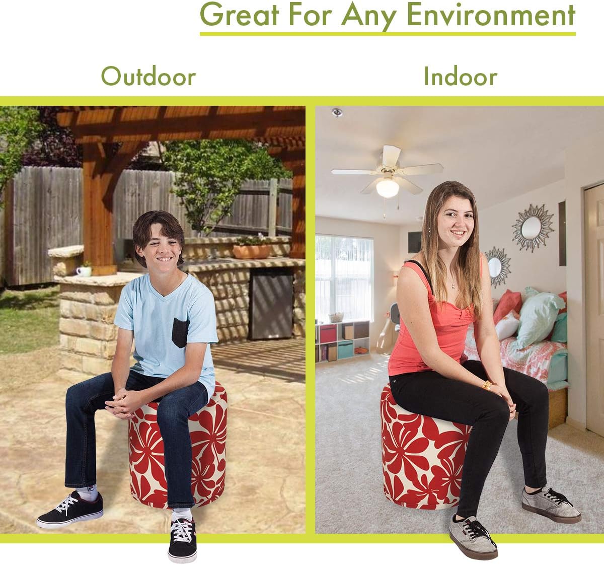 Red Plantation Indoor/Outdoor Bean Bag Ottoman Pouf