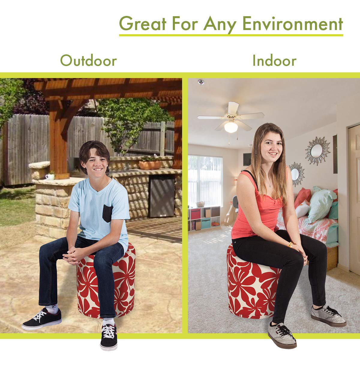 Red Plantation Indoor/Outdoor Bean Bag Ottoman Pouf