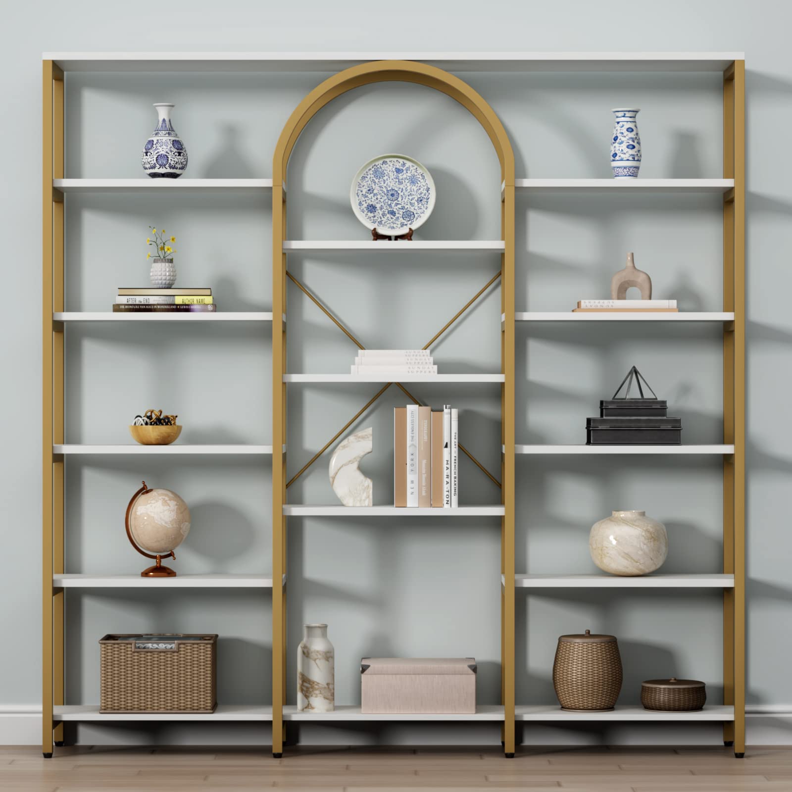 Triple Wide Gold Bookshelf 70.87" x 71.34"