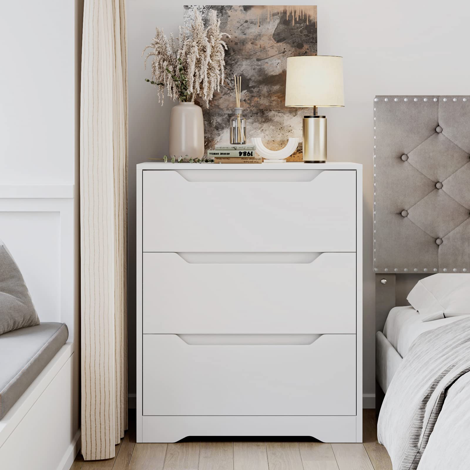 Modern 3 Drawer Dresser with Cut-Out Handles