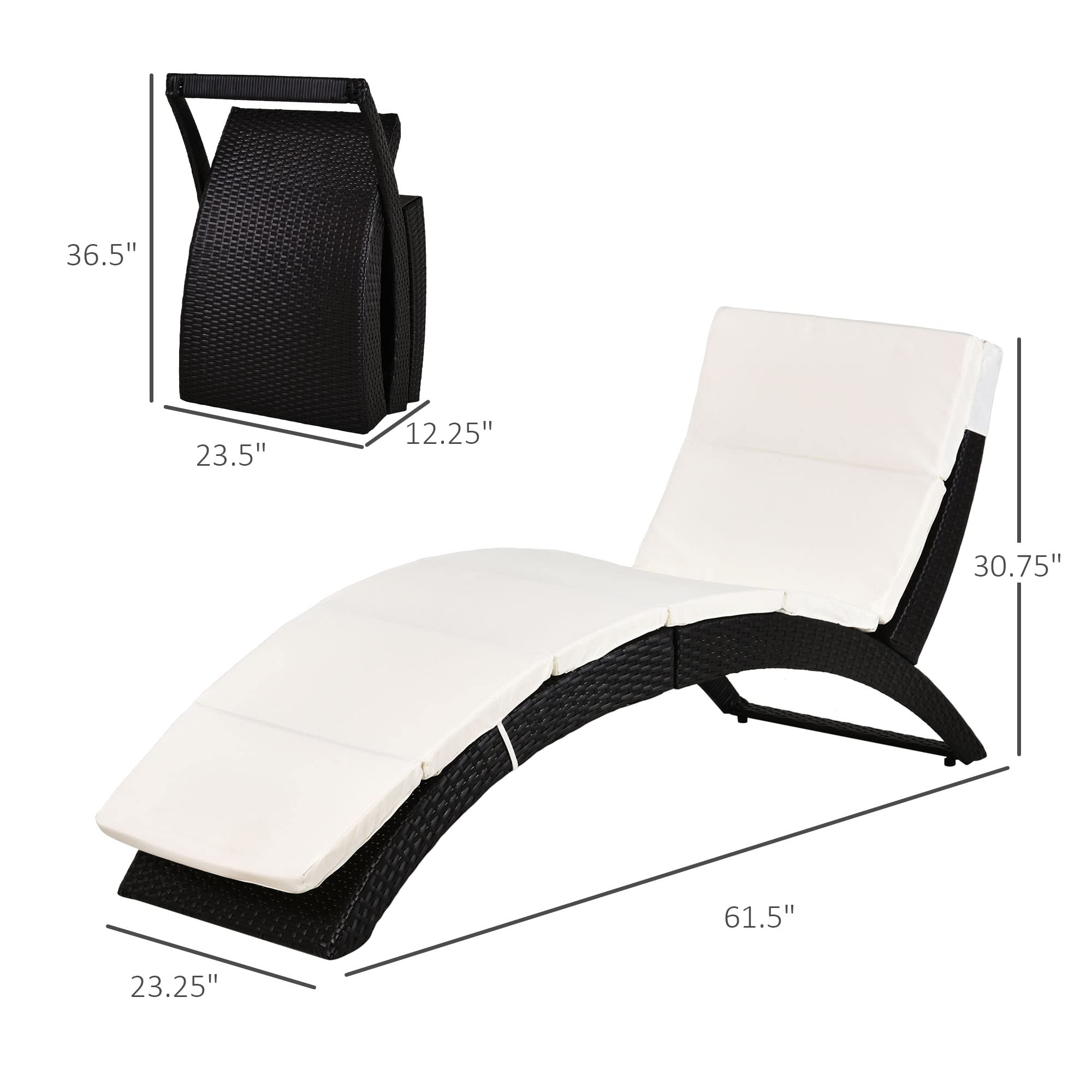 Foldable Wicker Chaise Lounge with Cushion