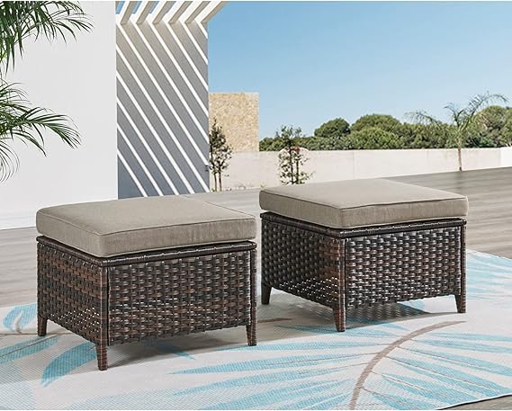 Outdoor Wicker Ottomans Set of 2