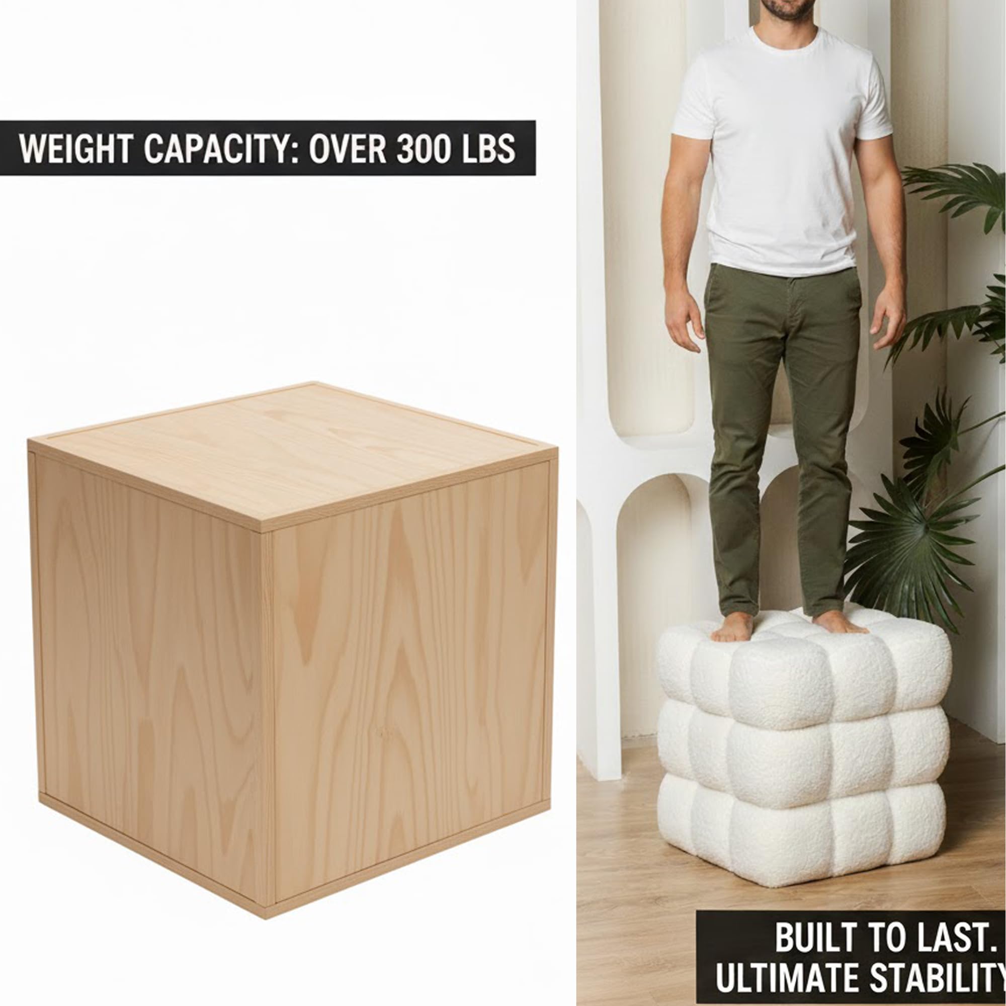 White Square Ottoman 17 Inch Cube Pouf Footstool