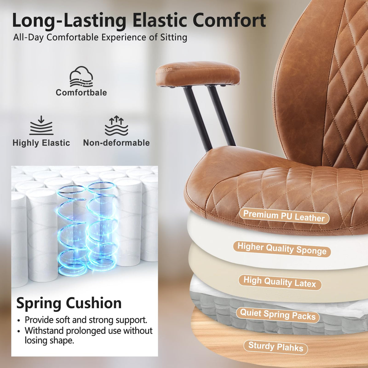 Ergonomic Office Chair Lumbar Support Brown Leather