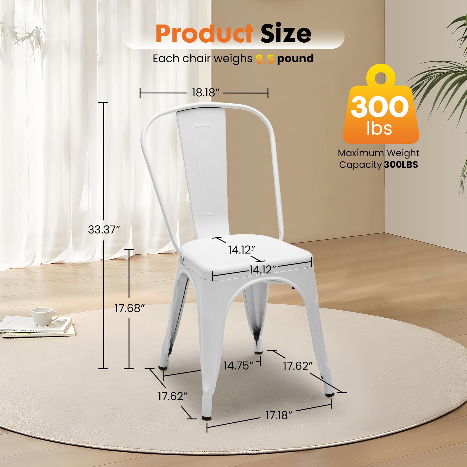 Metal Dining Chairs Set of 8 - Stackable Restaurant Chairs