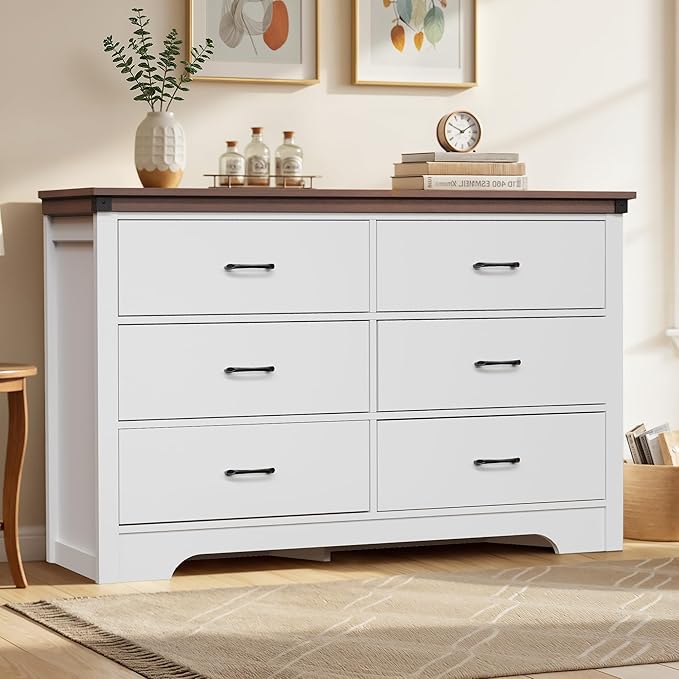 6 Drawer Dresser Chest 52 Inch Wide Modern Storage Organizer