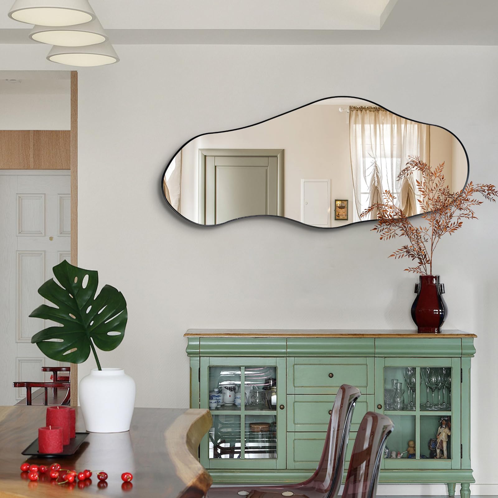 Irregular Asymmetrical Wall Mirror 47x20.5 Inch Metal Frame