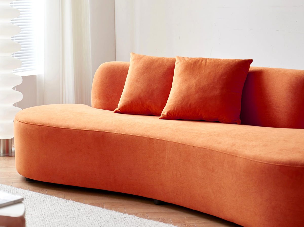 90" Curved Velvet Sofa with Throw Pillows