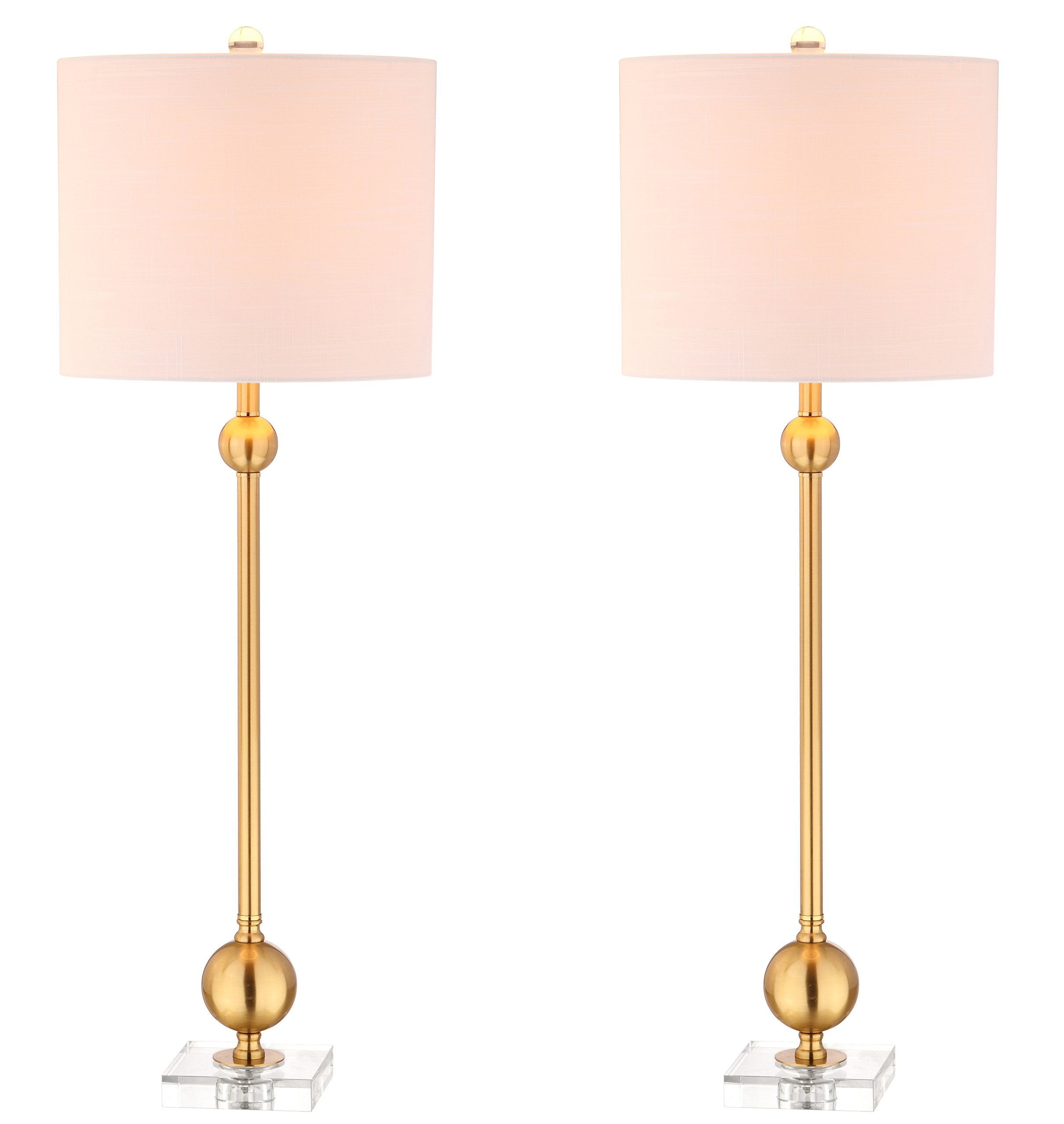 Mid-Century Modern Brass Crystal Table Lamp Set