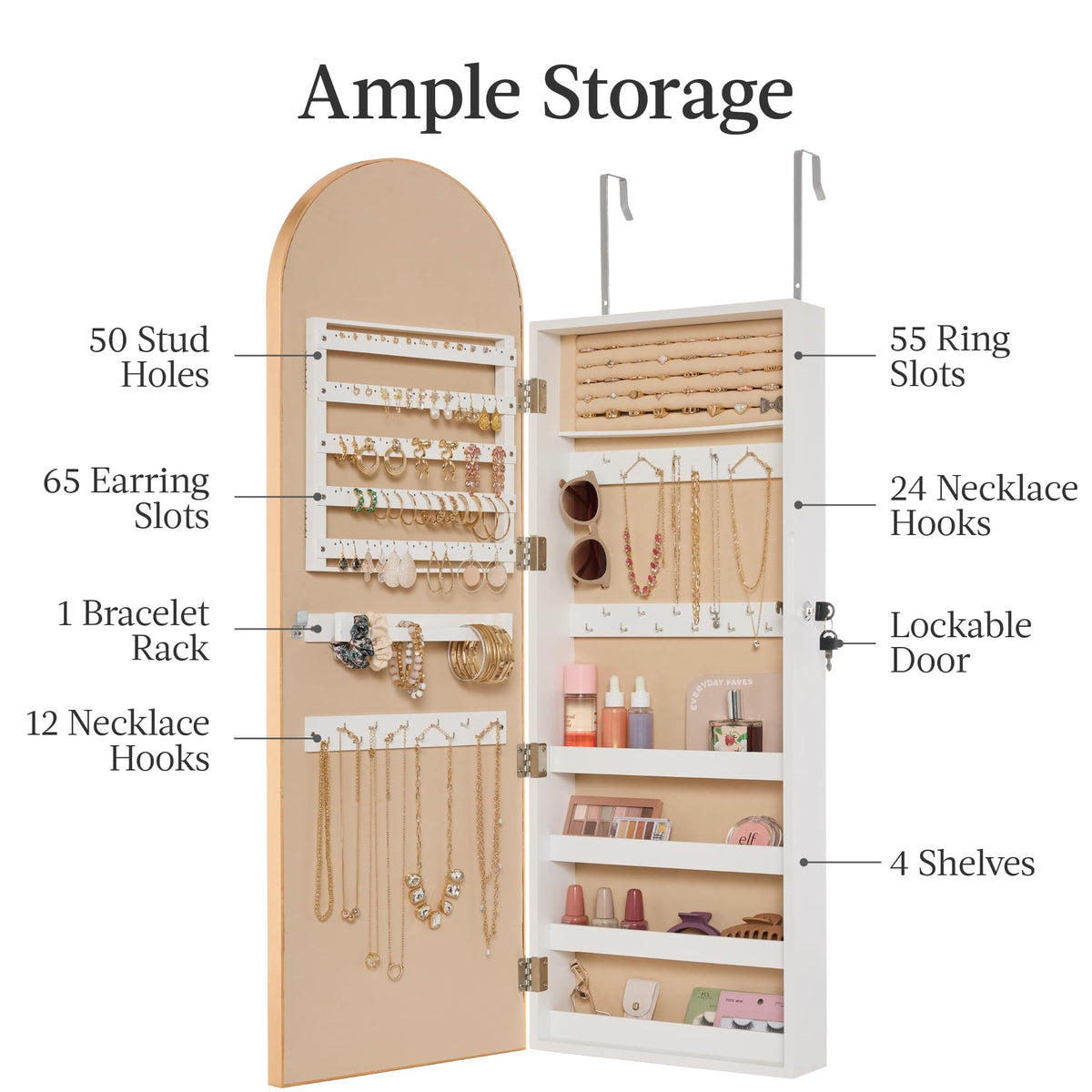 Arch Mirror Jewelry Cabinet with Full-Length Mirror