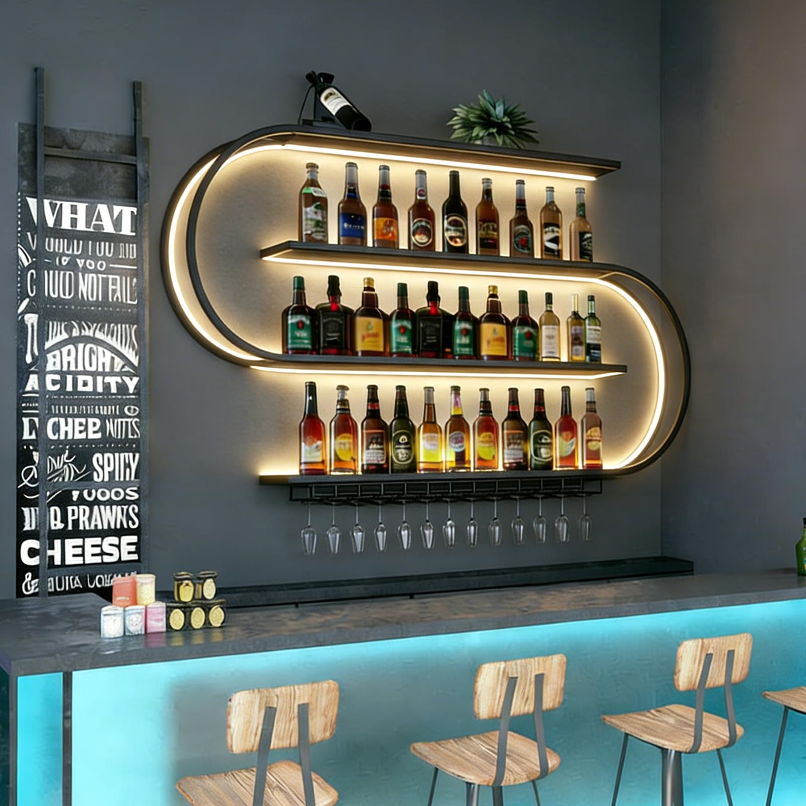Wall Mounted Wine Rack with LED Light