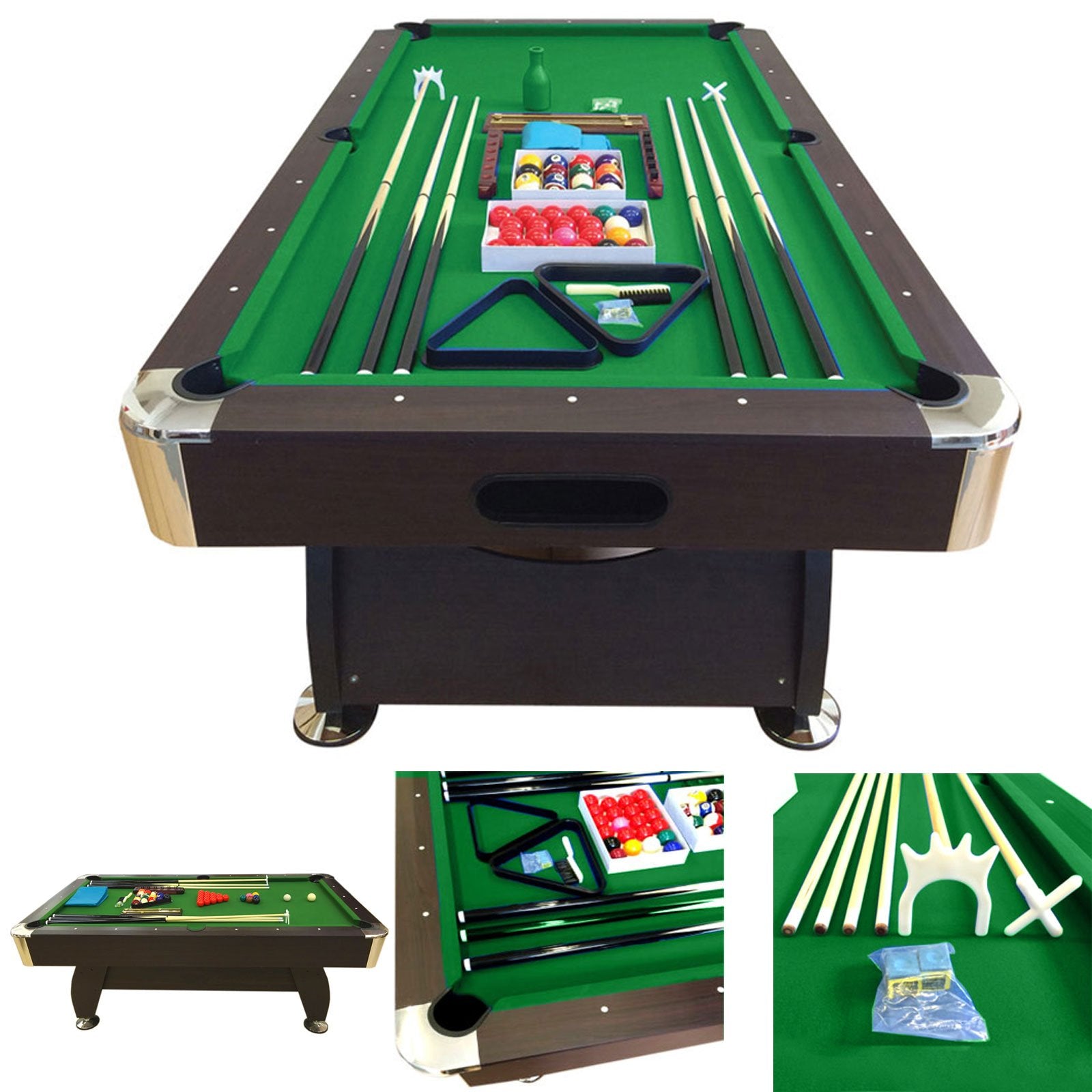 8 Foot Pool Table with Green Felt and Ball Return