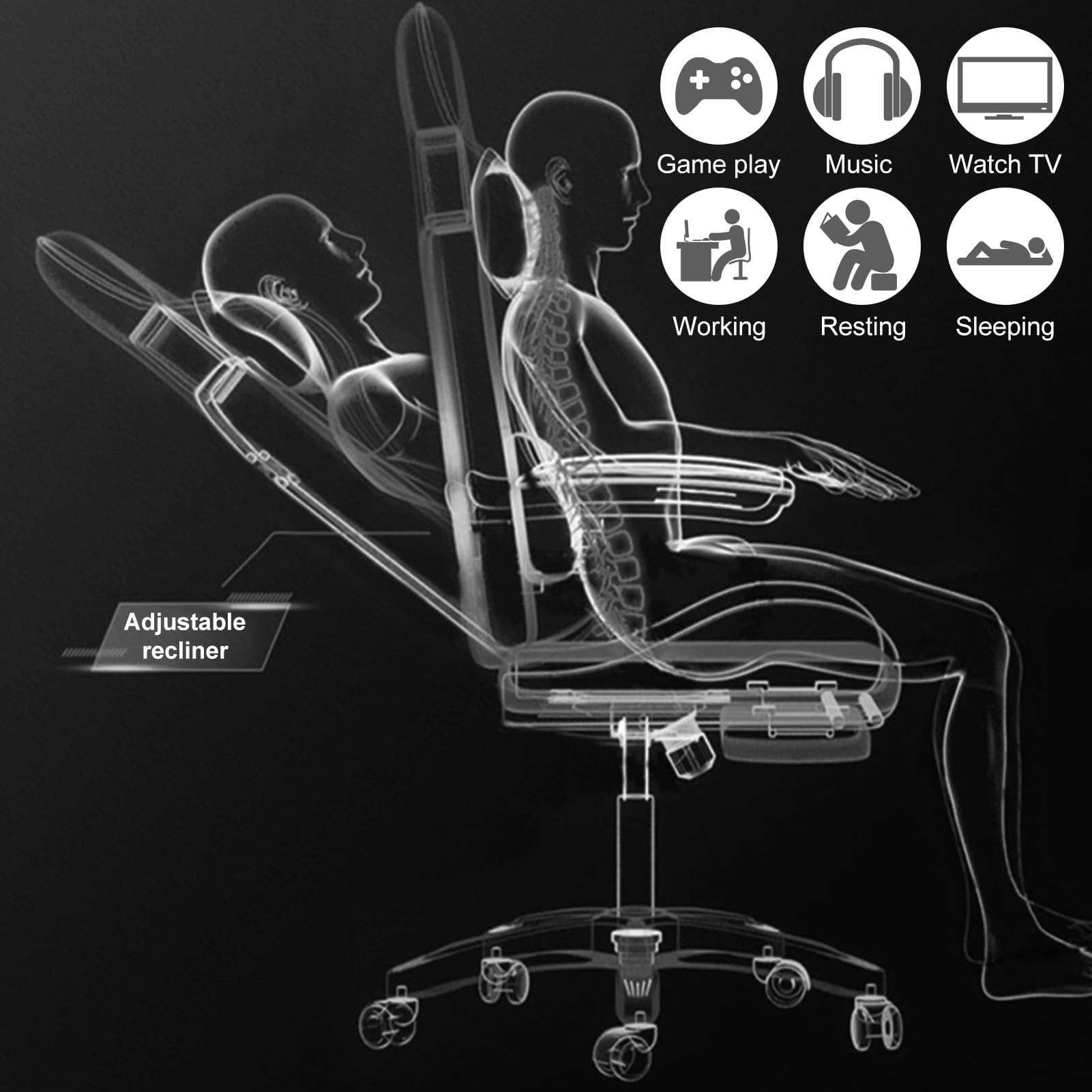 Gaming Chair with Bluetooth Speakers and LED Lights